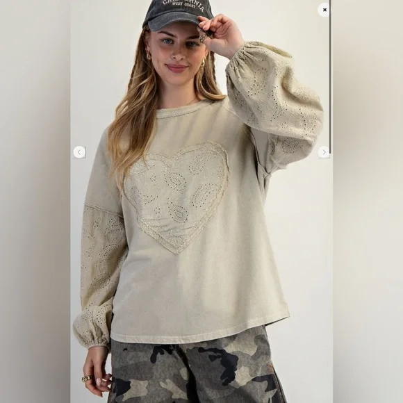 Easel Faded Sage  Emblished Heart Top Embroidered NWT
All sizes - Picture 3 of 5